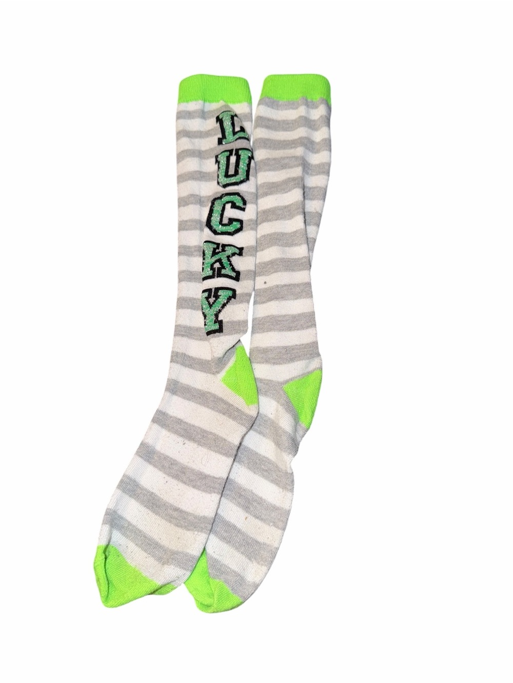 Lucky Gray & Neon Green Striped Knee-High Socks - Men's